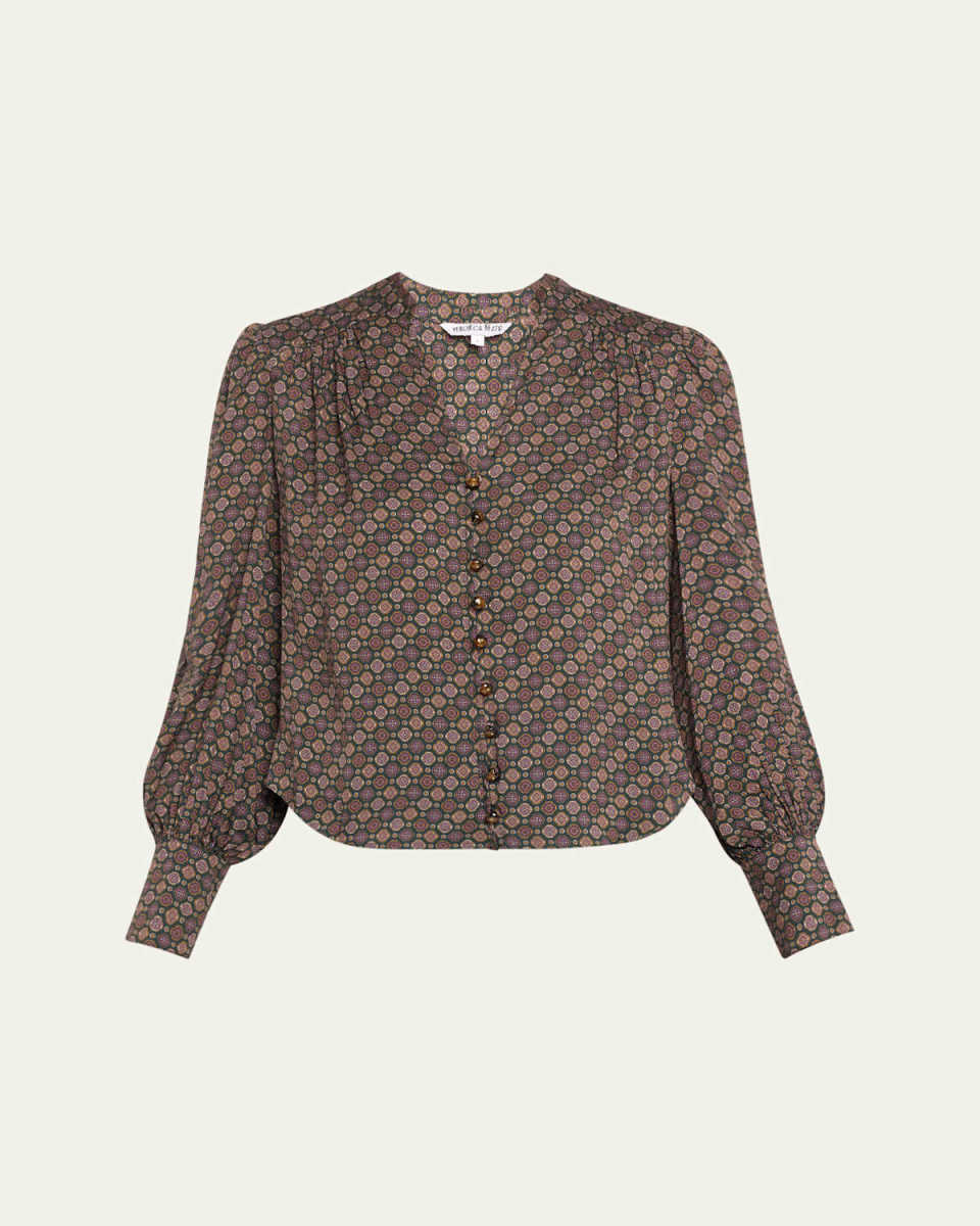 Esmeralda Long-Sleeve Silk Blouse
